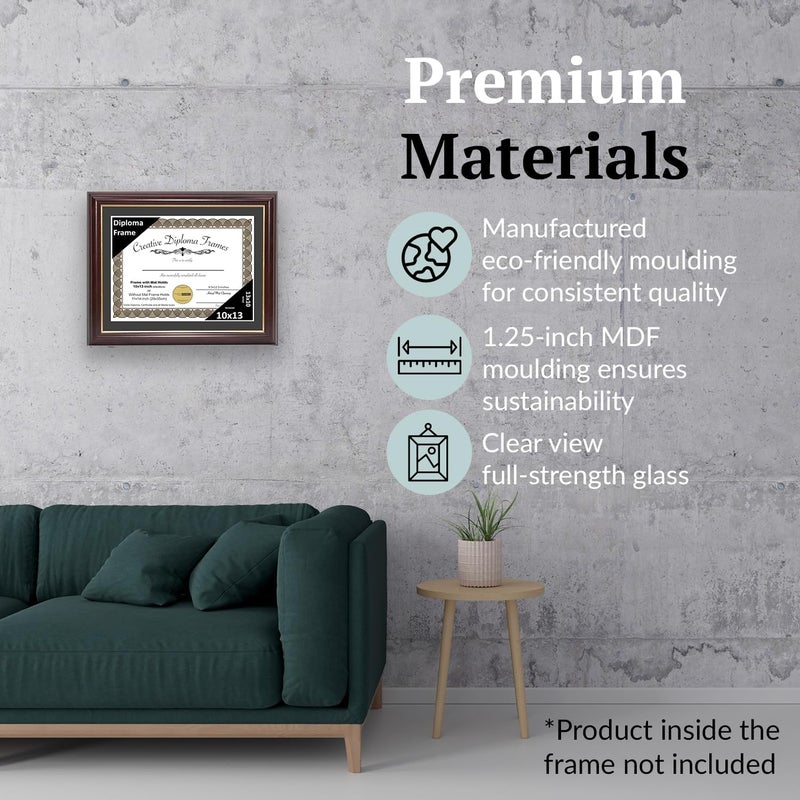 Creative Picture Frames 10x13 Mahogany Gold Rim Diploma Frame with Black Mat Glass Easel and Installed Wall Hangers | Frame Holds 11x14 Media without Mat - Image 5